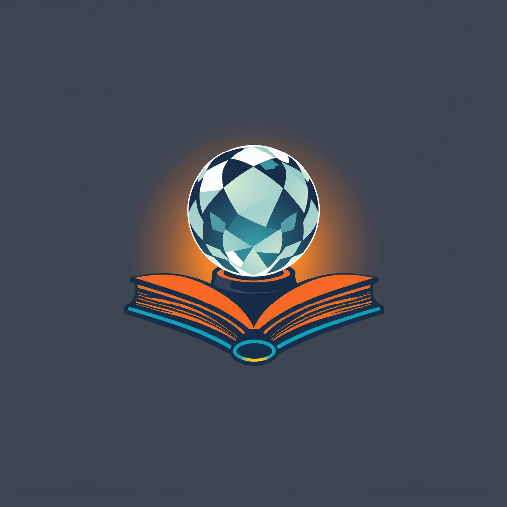 AI Design for Create a logo that contains crystal ball and book, the style should be flat
