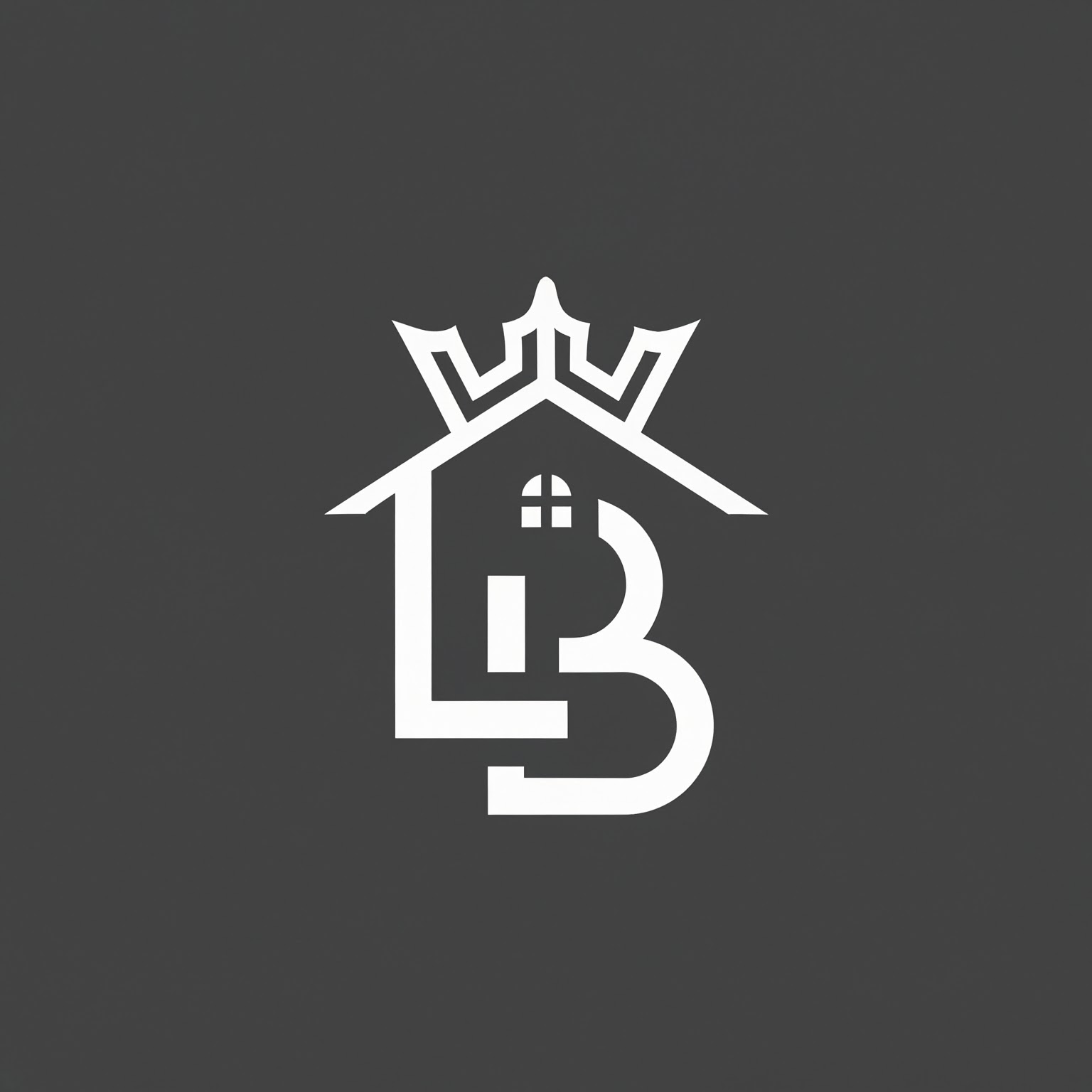 AI Design for create a construction company logo with initials LB with crown image and house building