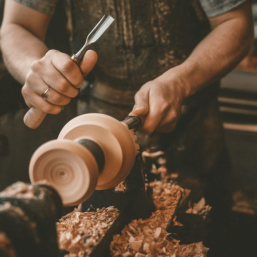 AI Design for woodturner with a lathe and chissel
