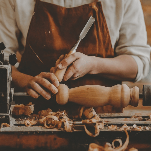 AI Design for logo for a woodturner with a lathe and chissel