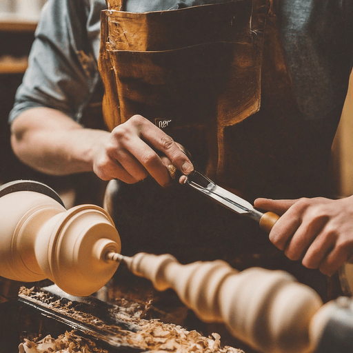 AI Design for woodturner with a lathe and chissel