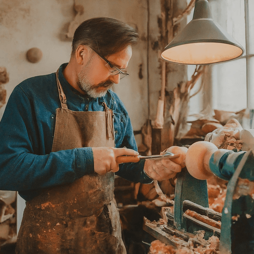 AI Design for woodturner with a lathe and chissel