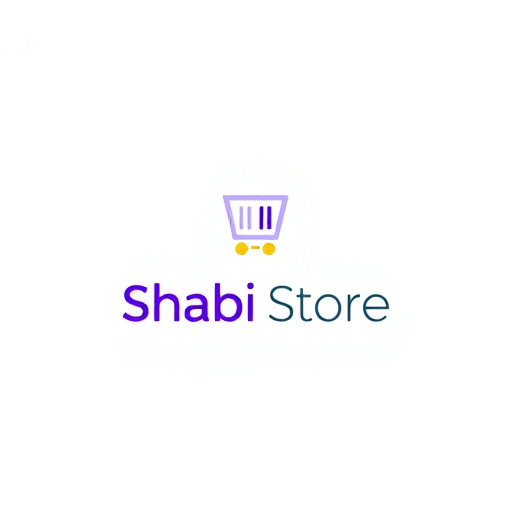 AI Design for "Create a modern and unique logo for a store named 'Shabi Store.' The logo should creatively represent the concept of shopping using innovative elements such as a barcode, a price tag, or a cartwheel icon, symbolizing modern commerce and retail. Use white as the primary color for a clean and minimalist look, with subtle purple accents to add a touch of vibrancy and appeal. The text 'Shabi Store' should feature a stylish, sans-serif font that complements the icon. Ensure the design is professional, visually striking, and versatile enough for use on digital platforms, packaging, and signage."