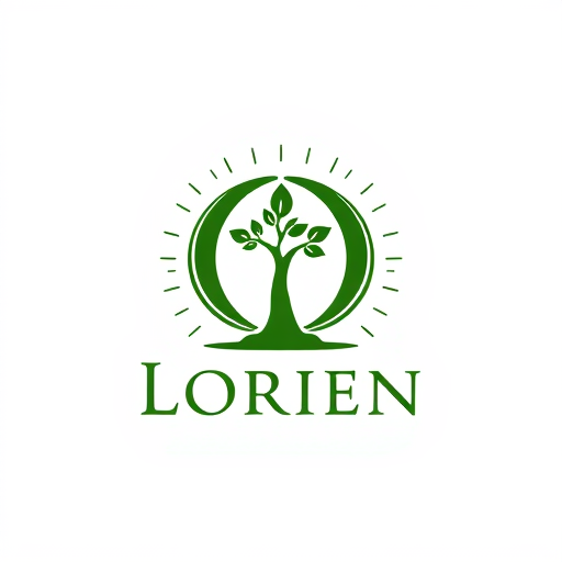 AI Design for “Design a logo for a company named Lorien, embodying values of Abundance, Stability, Visionary thinking, Magic, Community, and Grit. Use an ancient, solid font that feels strong and grounded, with the letter ‘O’ as a central icon symbolizing tree rings and growth. The ‘O’ should have a small sprout or crown emerging organically, representing renewal and leadership. Integrate a subtle foundation at the bottom of the letters for stability, and add a soft, radiating pattern around the design to convey community and abundance. Include lilac accents for a mystical touch. The ‘O’ icon should also work well as a standalone symbol.”