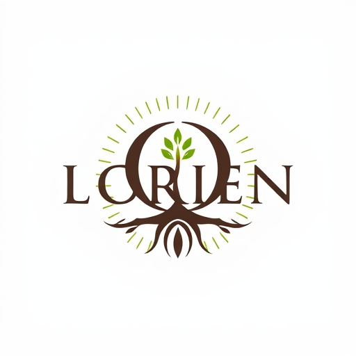 AI Design for “Design a logo for a company named Lorien, embodying values of Abundance, Stability, Visionary thinking, Magic, Community, and Grit. Use an ancient, solid font that feels strong and grounded, with the letter ‘O’ as a central icon symbolizing tree rings and growth. The ‘O’ should have a small sprout or crown emerging organically, representing renewal and leadership. Integrate a subtle foundation at the bottom of the letters for stability, and add a soft, radiating pattern around the design to convey community and abundance. Include lilac accents for a mystical touch. The ‘O’ icon should also work well as a standalone symbol.”