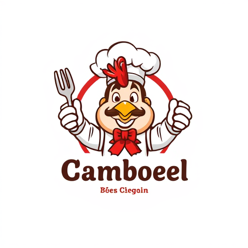 AI Design for change to chef became like cartoon with commercial acting and the name of logo is Canteen Gemboel. Change the face with chicken and the text must be correct Canteen Gemboel