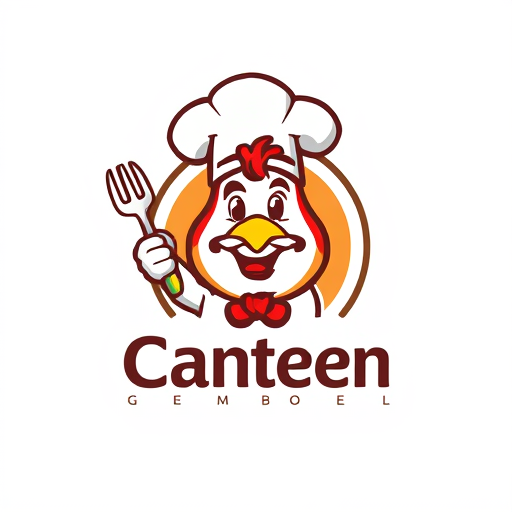 AI Design for change to chef became like cartoon with commercial acting and the name of logo is Canteen Gemboel. Change the face with chicken and the text must be correct Canteen Gemboel