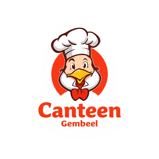 AI Design for change to chef became like cartoon with commercial acting and the name of logo is Canteen Gemboel. Change the face with chicken and the text must be correct Canteen Gemboel