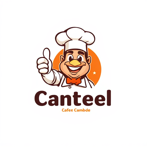 AI Design for change to chef became like cartoon with commercial acting and the name of logo is Canteen Gemboel. Change the face with chicken and the text must be correct Canteen Gemboel. the maskot change instead using thumbs up and the looks from right side. Make simple but looks good