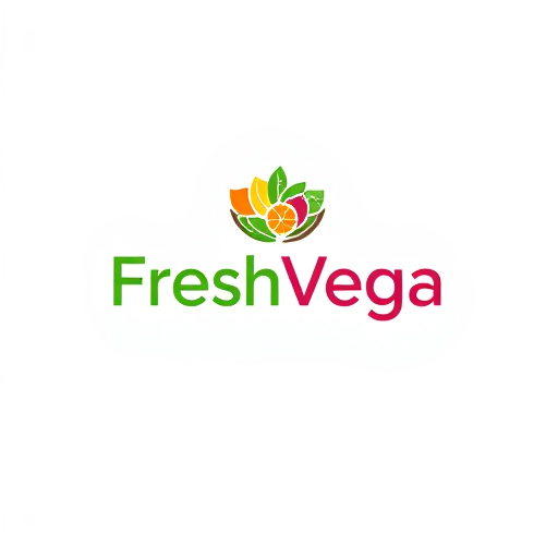 AI Design for Combine a sleek wordmark for "FreshVega" with an icon that represents health, like a bowl of mixed superfoods or a vibrant juice swirl.