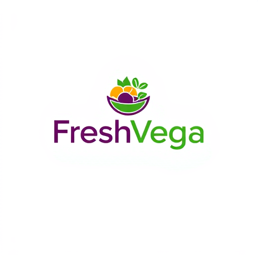 AI Design for Combine a sleek wordmark for "FreshVega" with an icon that represents health, like a bowl of mixed superfoods or a vibrant juice swirl.