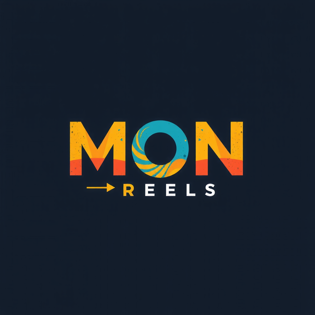 AI Design for The "MON" could be in a bold, colorful font, "D" could be a smaller accent, and "REELS" could be in a thinner, playful font with a gradient or textured effect.