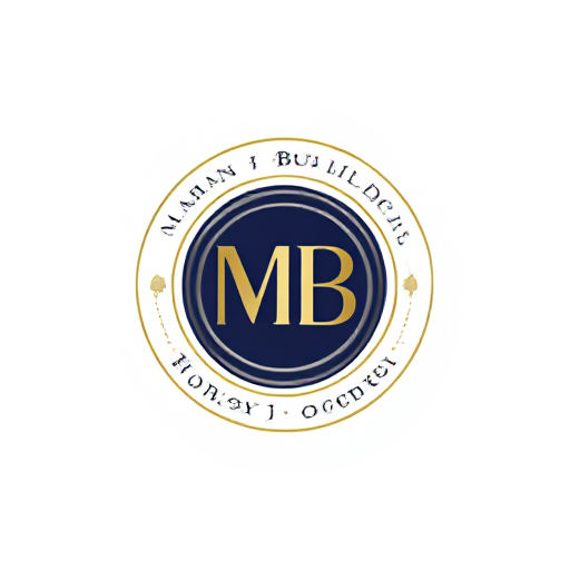AI Design for Design a circular logo with the monogram 'MB' in the center, surrounded by 'Maran Builders' in an elegant typeface forming the border. Use symmetrical, balanced lines with a bold yet minimalistic design. Opt for colors like deep navy, white, and metallic gold for a timeless emblem."