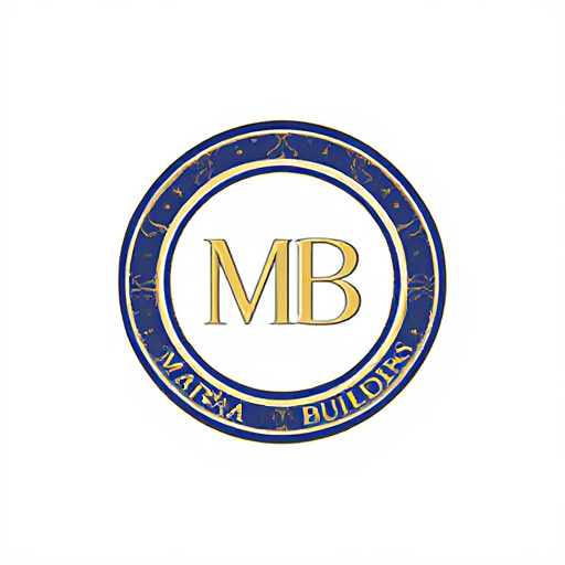 AI Design for Design a circular logo with the monogram 'MB' in the center, surrounded by 'Maran Builders' in an elegant typeface forming the border. Use symmetrical, balanced lines with a bold yet minimalistic design. Opt for colors like deep navy, white, and metallic gold for a timeless emblem."