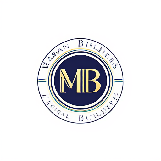 AI Design for Design a circular logo with the monogram 'MB' in the center, surrounded by 'Maran Builders' in an elegant typeface forming the border. Use symmetrical, balanced lines with a bold yet minimalistic design. Opt for colors like deep navy, white, and metallic gold for a timeless emblem."