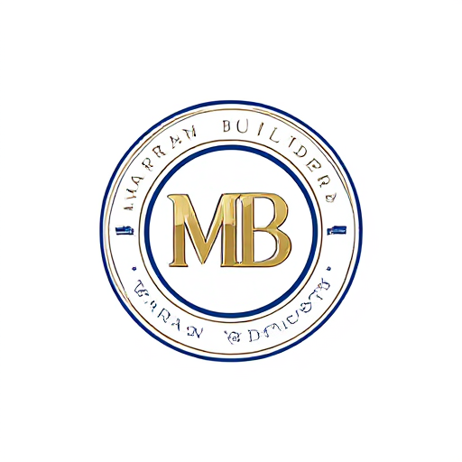 AI Design for Design a circular logo with the monogram 'MB' in the center, surrounded by 'Maran Builders' in an elegant typeface forming the border. Use symmetrical, balanced lines with a bold yet minimalistic design. Opt for colors like deep navy, white, and metallic gold for a timeless emblem."
