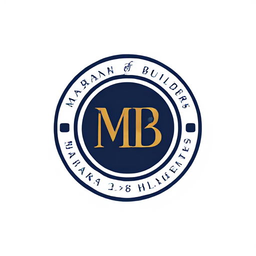 AI Design for Design a circular logo with the monogram 'MB' in the center, surrounded by 'Maran Builders' in an elegant typeface forming the border. Use symmetrical, balanced lines with a bold yet minimalistic design. Opt for colors like deep navy, white, and metallic gold for a timeless emblem."