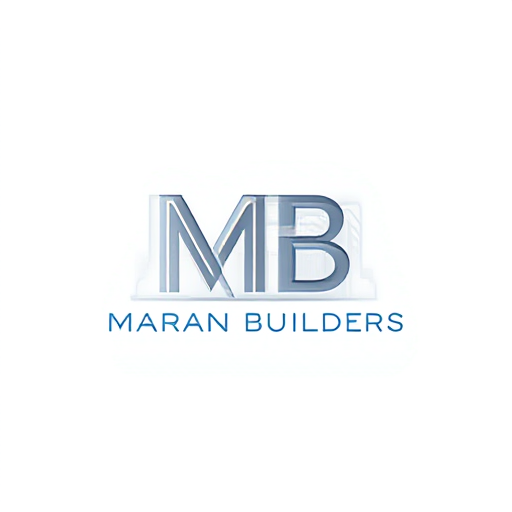 AI Design for Design a monogram logo for 'MB' where the letters resemble an architectural framework, such as a building outline or blueprint. Integrate 'Maran Builders' below the monogram in a modern font. Use sharp, angular lines and a color scheme of steel gray, black, and blue to reflect professionalism and precision."