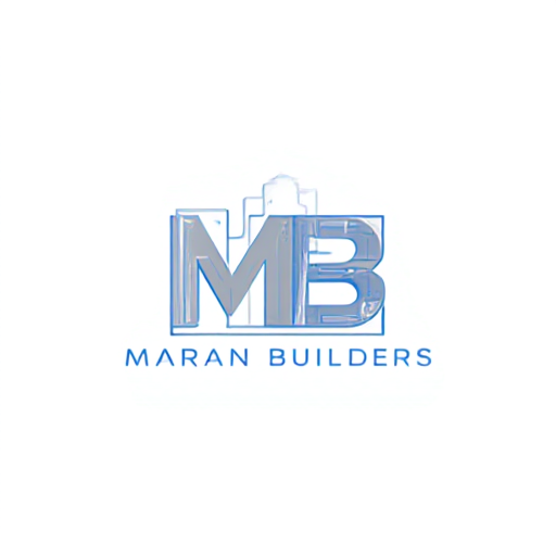 AI Design for Design a monogram logo for 'MB' where the letters resemble an architectural framework, such as a building outline or blueprint. Integrate 'Maran Builders' below the monogram in a modern font. Use sharp, angular lines and a color scheme of steel gray, black, and blue to reflect professionalism and precision."