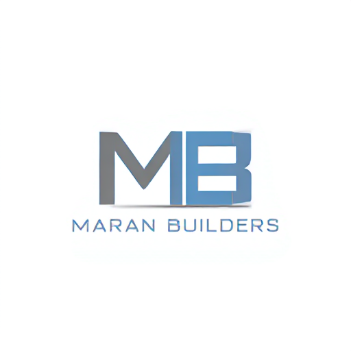 AI Design for Design a monogram logo for 'MB' where the letters resemble an architectural framework, such as a building outline or blueprint. Integrate 'Maran Builders' below the monogram in a modern font. Use sharp, angular lines and a color scheme of steel gray, black, and blue to reflect professionalism and precision."