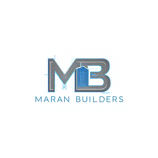 AI Design for Design a monogram logo for 'MB' where the letters resemble an architectural framework, such as a building outline or blueprint. Integrate 'Maran Builders' below the monogram in a modern font. Use sharp, angular lines and a color scheme of steel gray, black, and blue to reflect professionalism and precision."