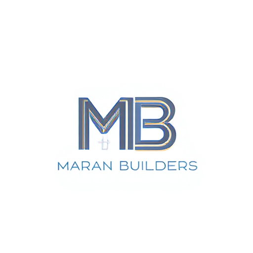 AI Design for Design a monogram logo for 'MB' where the letters resemble an architectural framework, such as a building outline or blueprint. Integrate 'Maran Builders' below the monogram in a modern font. Use sharp, angular lines and a color scheme of steel gray, black, and blue to reflect professionalism and precision."