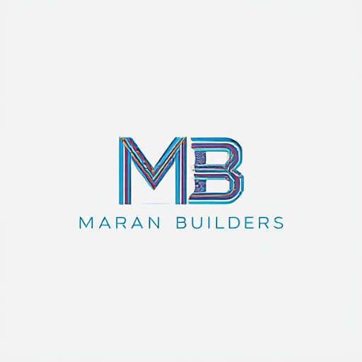 AI Design for Design a monogram logo for 'MB' where the letters resemble an architectural framework, such as a building outline or blueprint. Integrate 'Maran Builders' below the monogram in a modern font. Use sharp, angular lines and a color scheme of steel gray, black, and blue to reflect professionalism and precision."