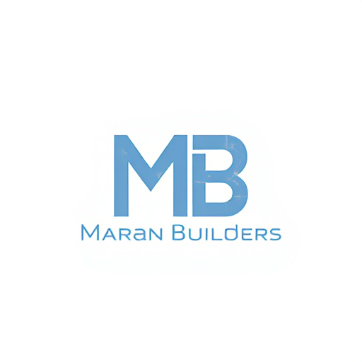 AI Design for Design a monogram logo for 'MB' where the letters resemble an architectural framework, such as a building outline or blueprint. Integrate 'Maran Builders' below the monogram in a modern font. Use sharp, angular lines and a color scheme of steel gray, black, and blue to reflect professionalism and precision."