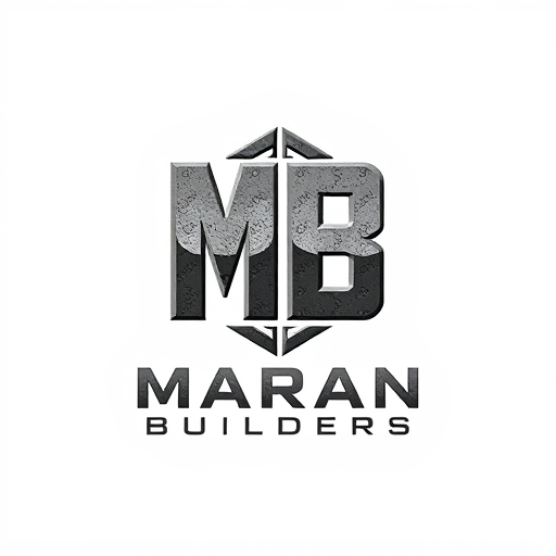 AI Design for Create a bold, industrial-style monogram for 'MB' that incorporates textures like steel or concrete, symbolizing durability. Position 'Maran Builders' beneath the logo in strong, bold lettering, matching the industrial theme. Use neutral colors such as black, dark gray, and silver."