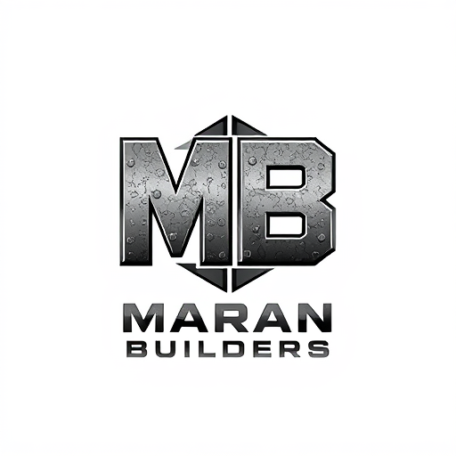 AI Design for Create a bold, industrial-style monogram for 'MB' that incorporates textures like steel or concrete, symbolizing durability. Position 'Maran Builders' beneath the logo in strong, bold lettering, matching the industrial theme. Use neutral colors such as black, dark gray, and silver."