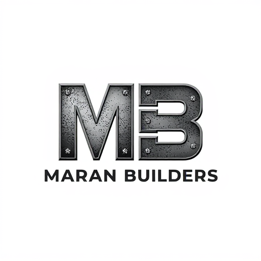 AI Design for Create a bold, industrial-style monogram for 'MB' that incorporates textures like steel or concrete, symbolizing durability. Position 'Maran Builders' beneath the logo in strong, bold lettering, matching the industrial theme. Use neutral colors such as black, dark gray, and silver."
