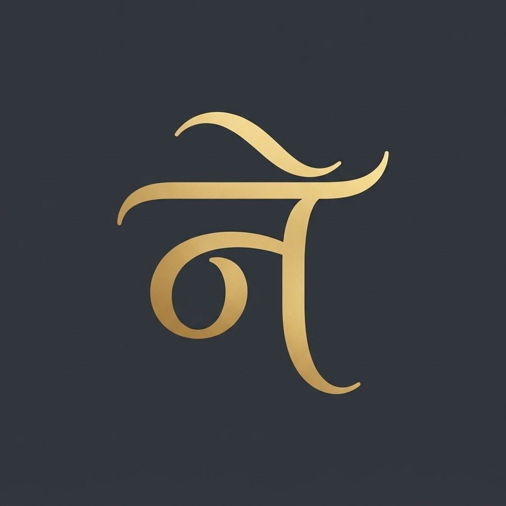 AI Design for A minimalist luxury monogram logo of the Hindi letter 'ने' (Na with the ee vowel matra) for the brand Naimat, elegant curvy calligraphy style, smooth flowing organic lines representing blessings and grace, vector icon, flat design, clean solid background, premium gold and deep charcoal color palette

This is a square 1:1 image for posts. Fill the whole frame edge to edge and scale the subject large. Do not leave empty margin.