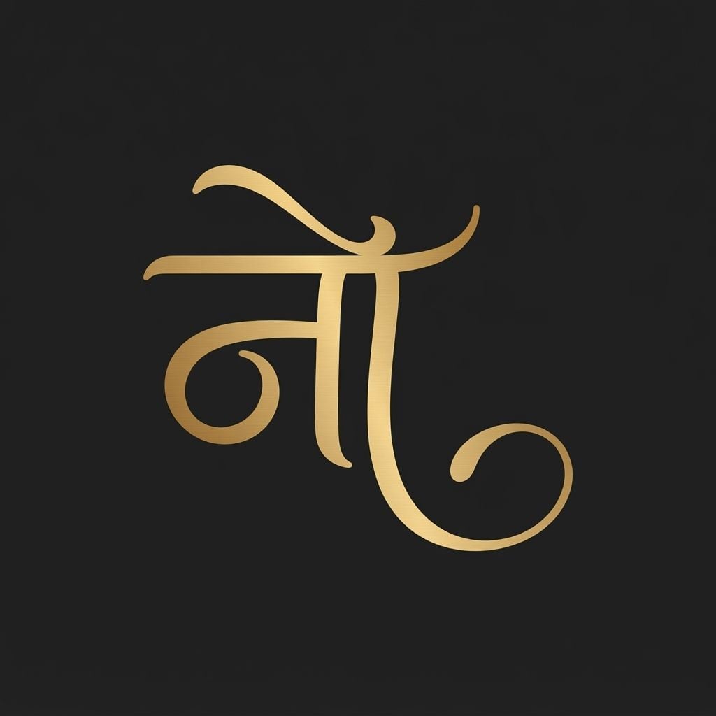 A minimalist luxury monogram logo of the Hindi letter 'ने' (Na with the ee vowel matra) for the brand Naimat, elegant curvy calligraphy style, smooth flowing organic lines representing blessings and grace, vector icon, flat design, clean solid background, premium gold and deep charcoal color palette
This is a square 1:1 image for posts. Fill the whole frame edge to edge and scale the subject large. Do not leave empty margin.