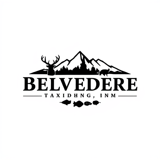 AI Design for Create a logo for Business Name “Belvedere Mountain Taxidermy”, Business Products / Services “Taxidermy & tanning services on a variety of game including large game, small game, fish and birds”, specific type of graphical element i would want to see in logo “Mountain range in the back, with a deer silhouette, fish silhouette, Turkey silhouette”, specific type of color i would want to see in Logo “Mostly black”, Look and Feel of Logo “Professional”