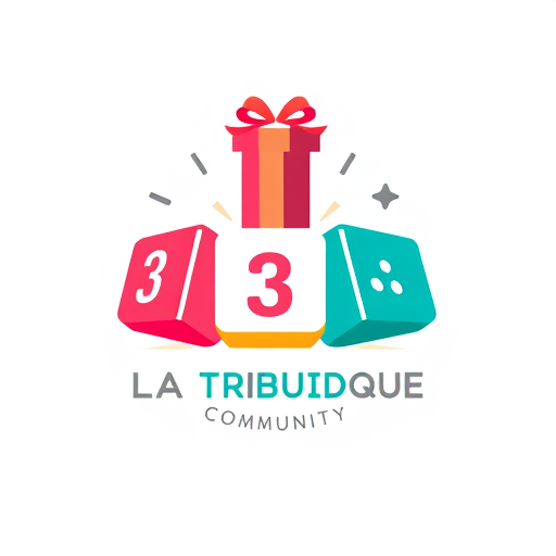AI Design for Create a logo that contains 3 dices of similar colors with the number 3 3 and 3 plus a GIFT PACK on the top for a community called "LA TRIBU LUDIQUE" which aims to unite and bring together creators of board games in order to positively change the world on its scale.