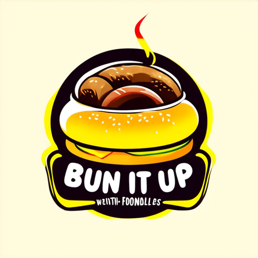 AI Design for logo for a cafe named BUN IT UP with bun and fillings inside with text like mc donalds and tagline flovours from around the world