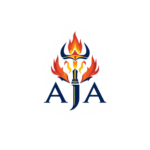 AI Design for Design a logo on the name of AJA using the Trident, more astatic, use fire element