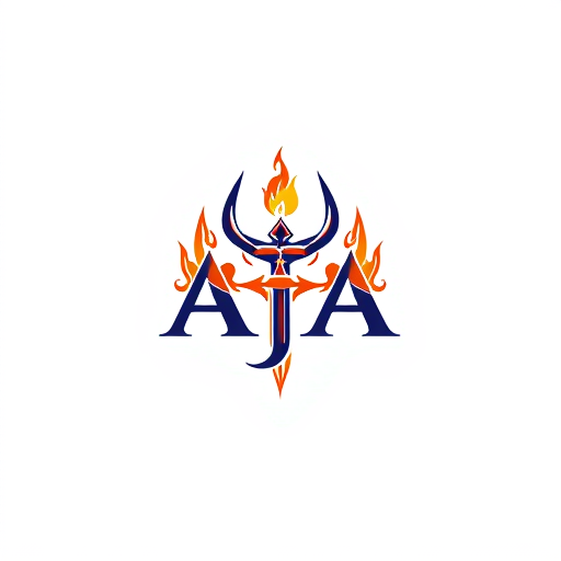 AI Design for Design a logo on the name of AJA using the Trident, more astatic, use fire element