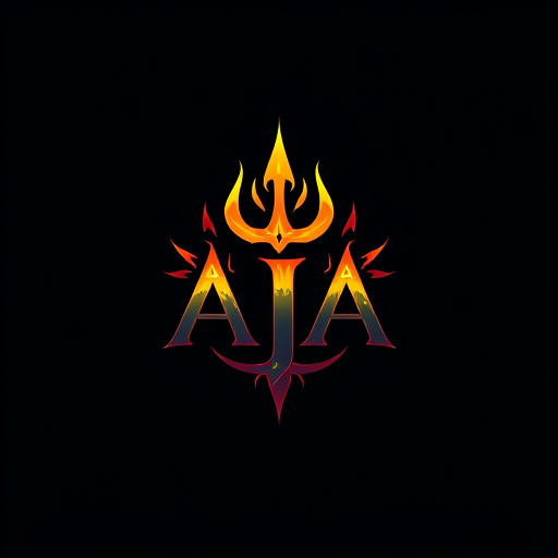 AI Design for Design a logo on the name of AJA using the Trident, more astatic, use fire element