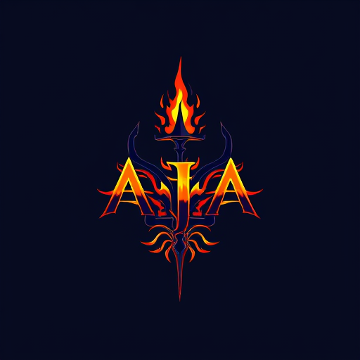 AI Design for Design a logo on the name of AJA using the Trident, more astatic, use fire element
