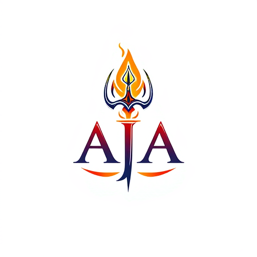 AI Design for Design a logo on the name of AJA using the Trident, more astatic, use fire element