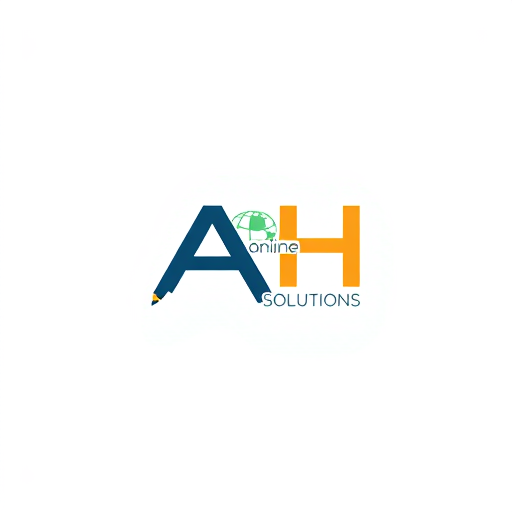 AI Design for Design a modern and professional logo for **AH Online Solutions**, a business offering services such as paper composing, graphic design, and front-end development using React.js. The logo should convey creativity, reliability, and versatility, with clean and modern typography that emphasizes "AH" as the focal point. Use a professional color palette with shades of blue, gray, or teal for trust and creativity, complemented by a vibrant accent color like orange or green. Incorporate subtle visuals like a digital pen, pixels, or code brackets to represent the services, or a globe to symbolize the online solutions aspect. Keep the design minimalist yet dynamic, using smooth shapes or gradients for a contemporary feel, and ensure it is scalable for use on websites and social media. use the given colors #0B545D and #EFF1E4