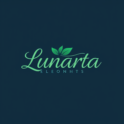 AI Design for simple, natural with the name "Lunarta" elegant, graceful, dominant colors green, blue, brown with a dark blue background color with an informal font 