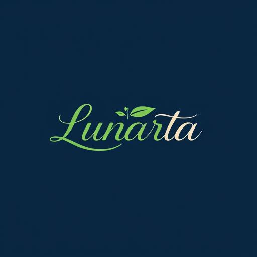 AI Design for simple, natural with the name "Lunarta" elegant, graceful, dominant colors green, blue, brown with a dark blue background color with an informal font 