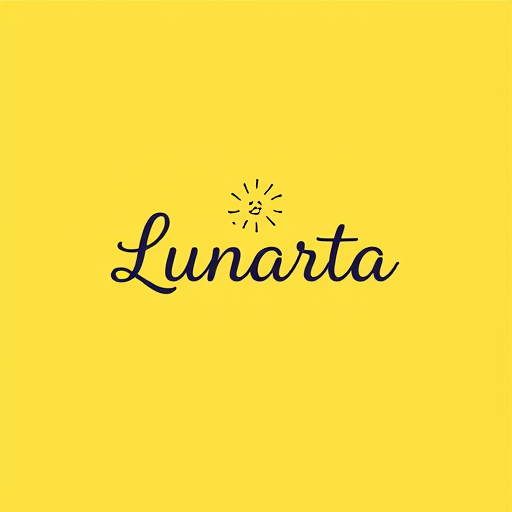 AI Design for brand name "Lunarta", simple, cute, contemporary, feminine with a yellow background, without a slogan, sweet, happy, cheerful