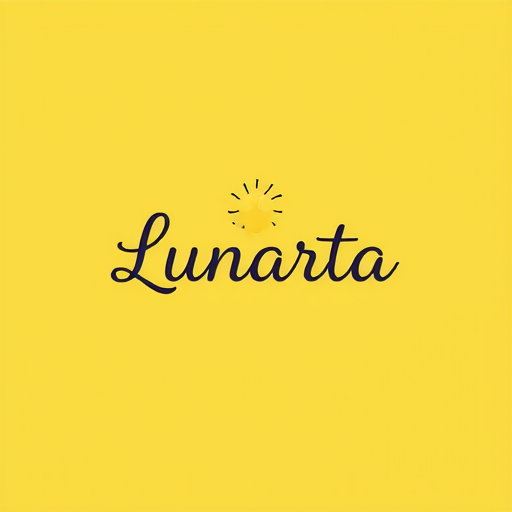 AI Design for brand name "Lunarta", simple, cute, contemporary, feminine with a yellow background, without a slogan, sweet, happy, cheerful