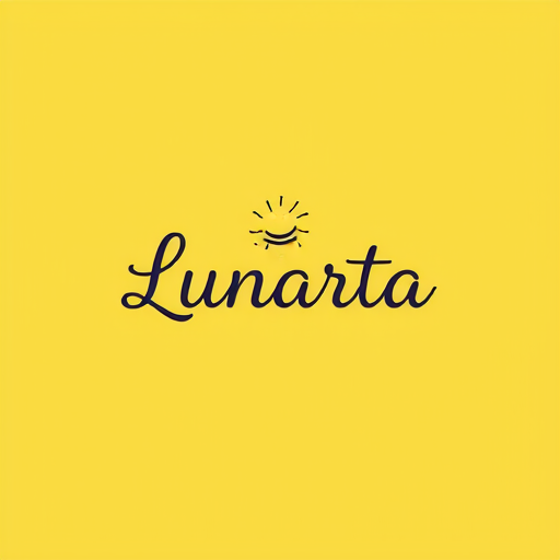 AI Design for brand name "Lunarta", simple, cute, contemporary, feminine with a yellow background, without a slogan, sweet, happy, cheerful