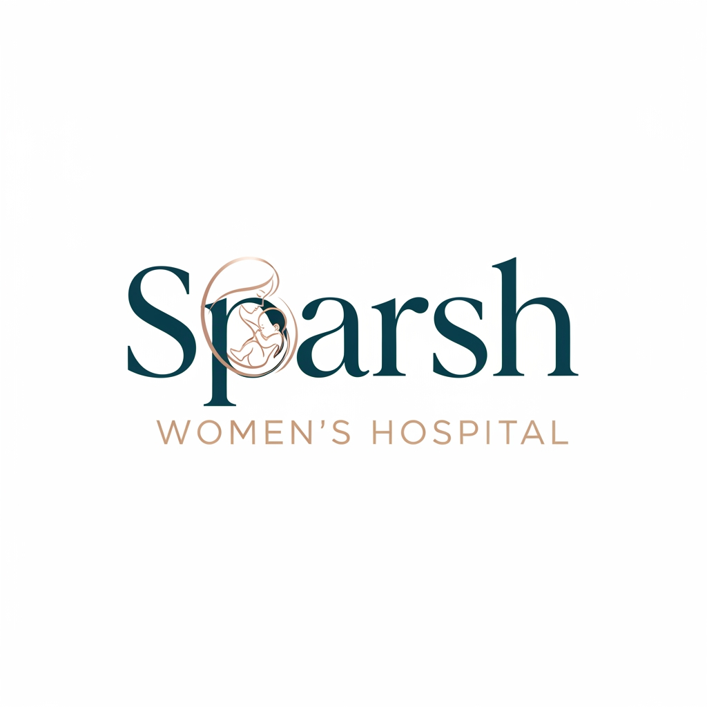 Create a modern luxury typography-based logo for “Sparsh Women’s Hospital”, a premium maternity and child care hospital. Use elegant serif or high-end modern font style, with a subtle creative element inside the letter S showing mother and baby care. Logo should feel soft, trustworthy, premium, minimal, and medical. Use refined colors like deep teal, rose gold, warm beige, soft ivory, or muted maroon. Clean white background, vector logo, minimal design, premium hospital branding, no mockup.