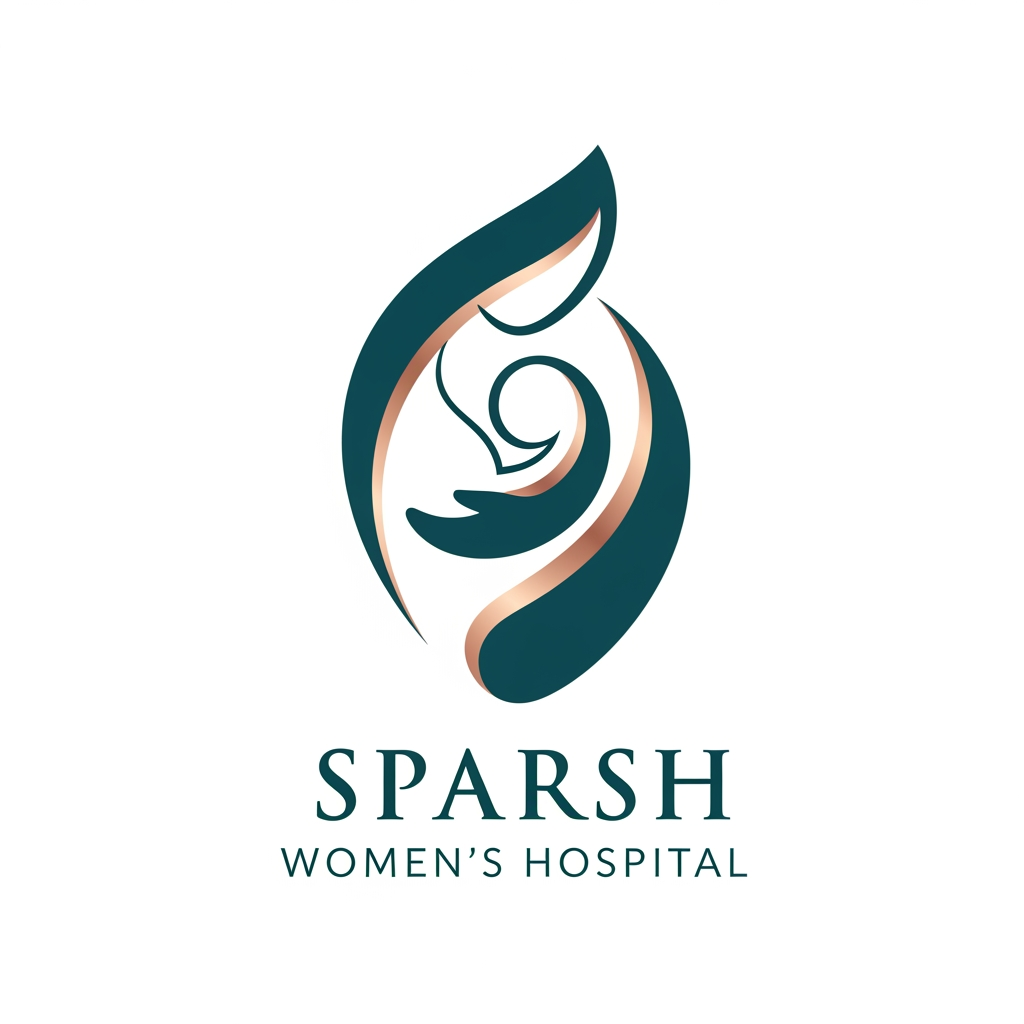 Design a premium minimal logo for “Sparsh Women’s Hospital” featuring an abstract mother and child icon. The icon should be very simple, graceful, and emotional, showing protection, care, and maternity. Use smooth curved lines, luxury spacing, and elegant typography. Color palette should be deep teal with rose gold accents or wine maroon with soft beige. Logo should look modern, high-end, trustworthy, and suitable for a premium women and child care hospital. Vector style, white background.