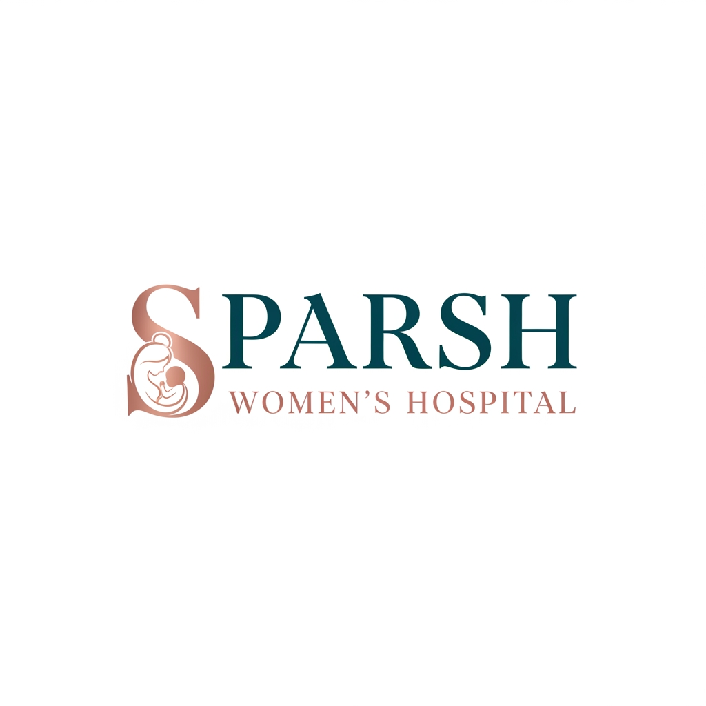 Create a modern luxury typography-based logo for “Sparsh Women’s Hospital”, a premium maternity and child care hospital. Use elegant serif or high-end modern font style, with a subtle creative element inside the letter S showing mother and baby care. Logo should feel soft, trustworthy, premium, minimal, and medical. Use refined colors like deep teal, rose gold, warm beige, soft ivory, or muted maroon. Clean white background, vector logo, minimal design, premium hospital branding, no mockup.